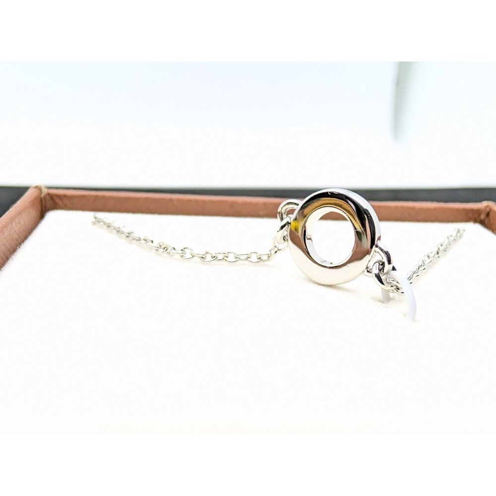 COACH Signature Circle Logo rhinestone Silver Necklace Open Damaged Box - Picture 8 of 12